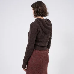 [AMOMENTO] BOUCLE HOODED KNIT _ DARK BROWN