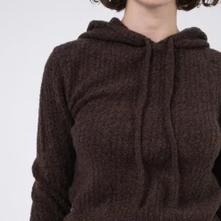 [AMOMENTO] BOUCLE HOODED KNIT _ DARK BROWN