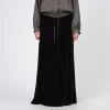 [AMOMENTO] VELVET DRAWSTRING MAXI SKIRT _ DARK BROWN