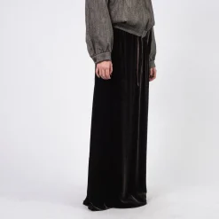 [AMOMENTO] VELVET DRAWSTRING MAXI SKIRT _ DARK BROWN