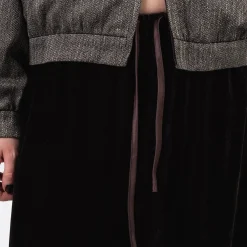 [AMOMENTO] VELVET DRAWSTRING MAXI SKIRT _ DARK BROWN