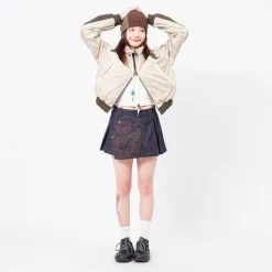 [ANDERSSON BELL] EMBROIDERY PANEL PLEATED DENIM SKIRT _ DENIM