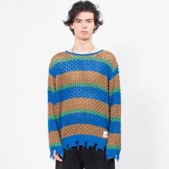 [ANDERSSON BELL] UNISEX DAMAGED STRIPE BOATNECK SWEATER _ MULTI