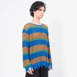 [ANDERSSON BELL] UNISEX DAMAGED STRIPE BOATNECK SWEATER _ MULTI