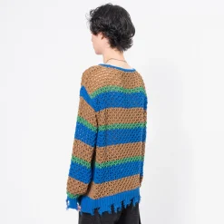 [ANDERSSON BELL] UNISEX DAMAGED STRIPE BOATNECK SWEATER _ MULTI