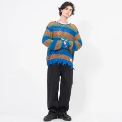 [ANDERSSON BELL] UNISEX DAMAGED STRIPE BOATNECK SWEATER _ MULTI