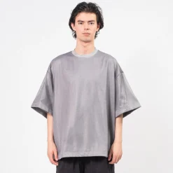[IS-NESS] BALLOON DOUBLE LAYERED MESH SHORT SLEEVE T-SHIRT _ GREY
