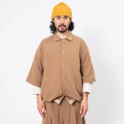[MERELY MADE] MERELY DOBBY COTTON RAGLAN CAPE SHIRTS _ CAPPUCCINO