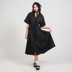 [MINJUKIM] BASIC PLEATED SHIRT DRESS _ BLACK
