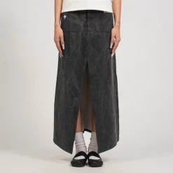 [MINJUKIM] SLIT POINTED LONG SKIRT _ GREY DENIM