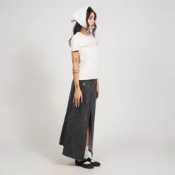 [MINJUKIM] SLIT POINTED LONG SKIRT _ GREY DENIM