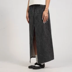 [MINJUKIM] SLIT POINTED LONG SKIRT _ GREY DENIM