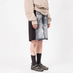 [OPEN YY] JEAN EFFECT JERSEY SHORTS _ BLACK