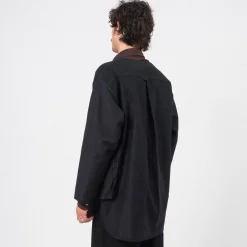 [PORTER CLASSIC] MOLESKIN NO COLLAR SHIRT JACKET _ BLACK