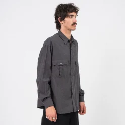 [PORTER CLASSIC] ROLL UP FLANNEL SHIRT _ CHARCOAL GREY